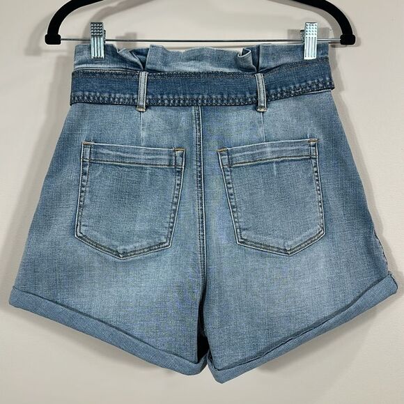 Chelsea & Violet Cuffed Hem Tie Waist Bow Pleated Denim Jean Shorts Women 27 - Picture 2 of 8